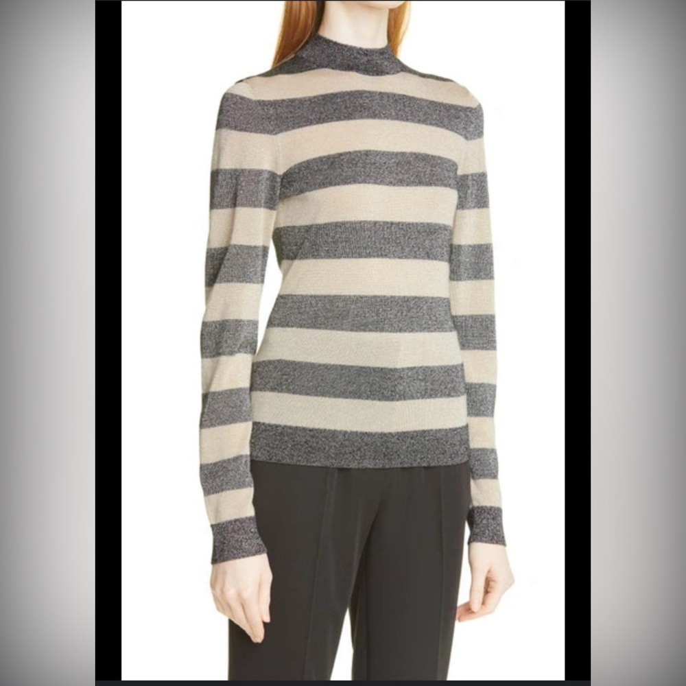 HUGO BOSS Fiorelly Stripe Mock Neck Sweater In Open Misc Size M